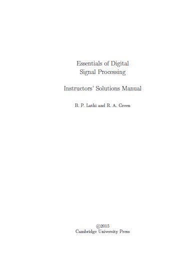 [Soultion Manual] Essentials of Digital Signal Processing - Pdf